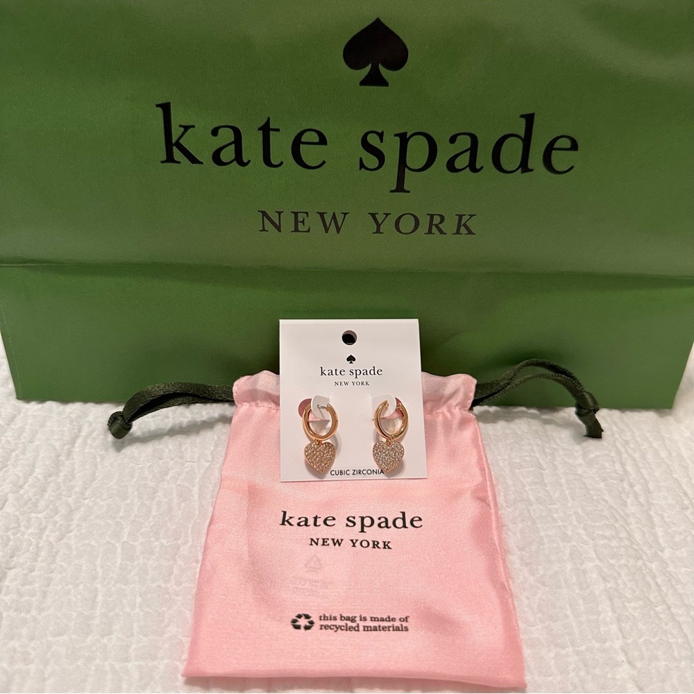Kate Spade NWT Yours Truly Pave Heart Drop Earrings Rose Gold - Picture 6 of 8